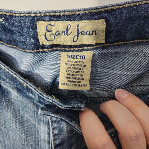 Y2K Style Crop Cuffed Blue Denim Capri Shorts Women’s Rhinestone Pockets Sz 10 - Picture 6 of 6